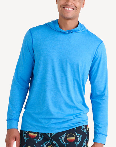 Men's Droptemp UPF 50 Hooded Long Sleeve Swim Shirt#color_racer-blue-heather
