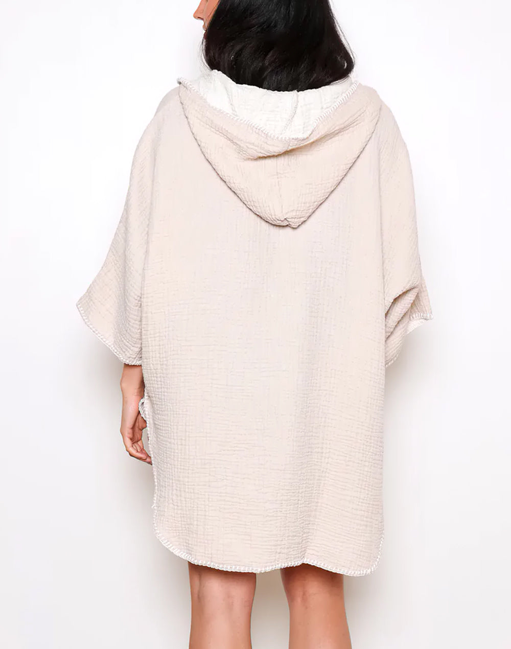 Women's Cocoon Muslin Poncho Cover Up#color_tan