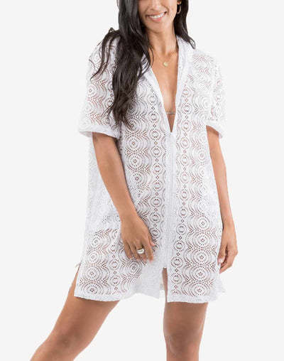 Lace Zip Front Plus Size Hooded Cover Up#color_white