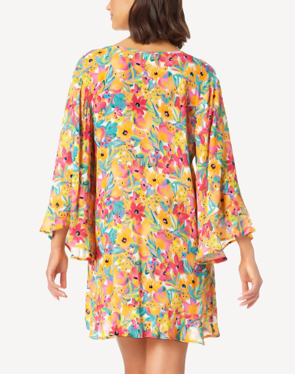 Sunshine Floral Flounce Tunic Cover Up#color_sunshine-floral-yellow