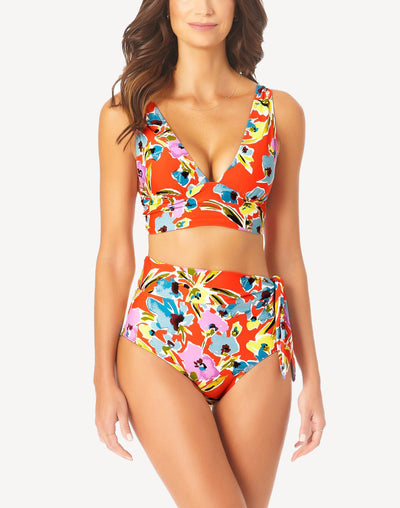 Splash Garden Soft Shirred Bralette Bikini Top#color_splash-garden-orange