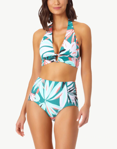 Zesty Tropical Front Ring Halter Bikini Top#color_zesty-tropical