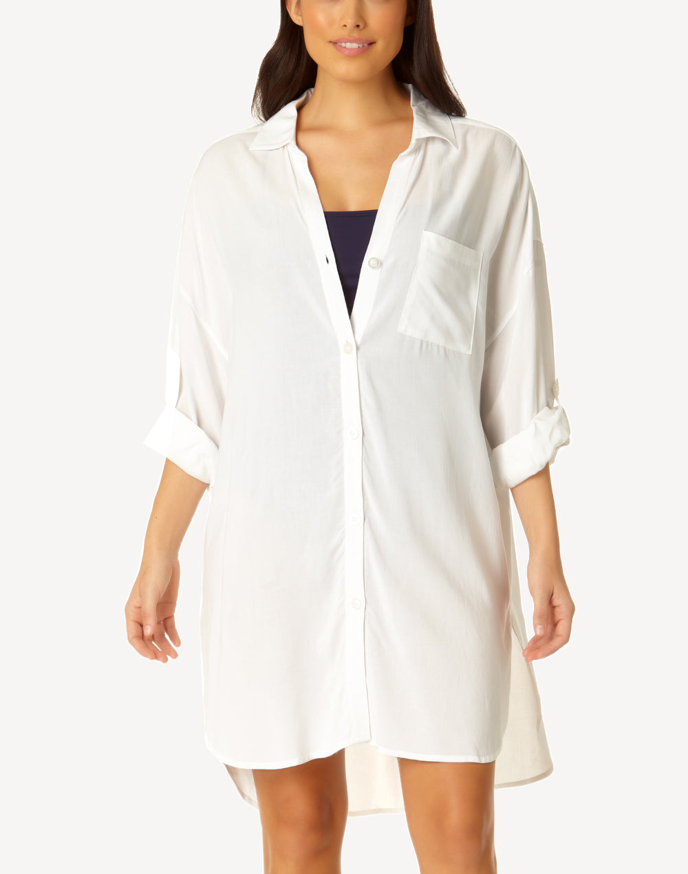 Boyfriend Button Down Cover Up#color_white