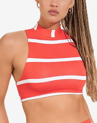 Sail Stripe Dhalia High Neck Bikini Top#color_sail-stripe-red