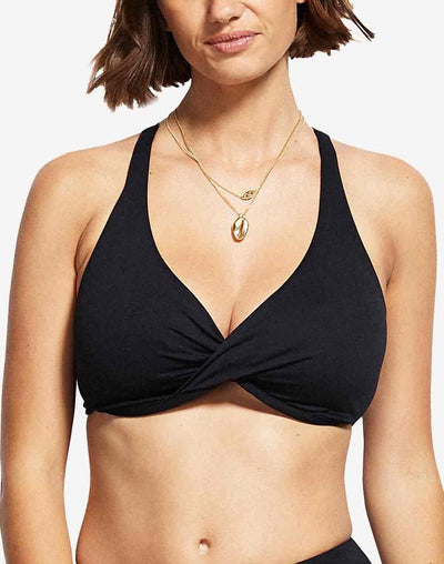 Seafolly Solid Wrap Front F Cup Bikini Top#color_black