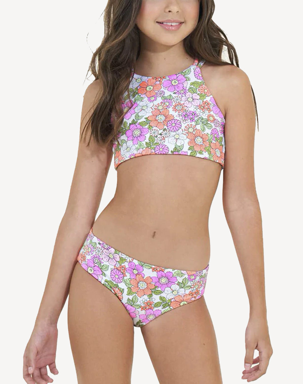 Girls Flower Power Olivia Highneck Bikini Set#color_flower-power-pink