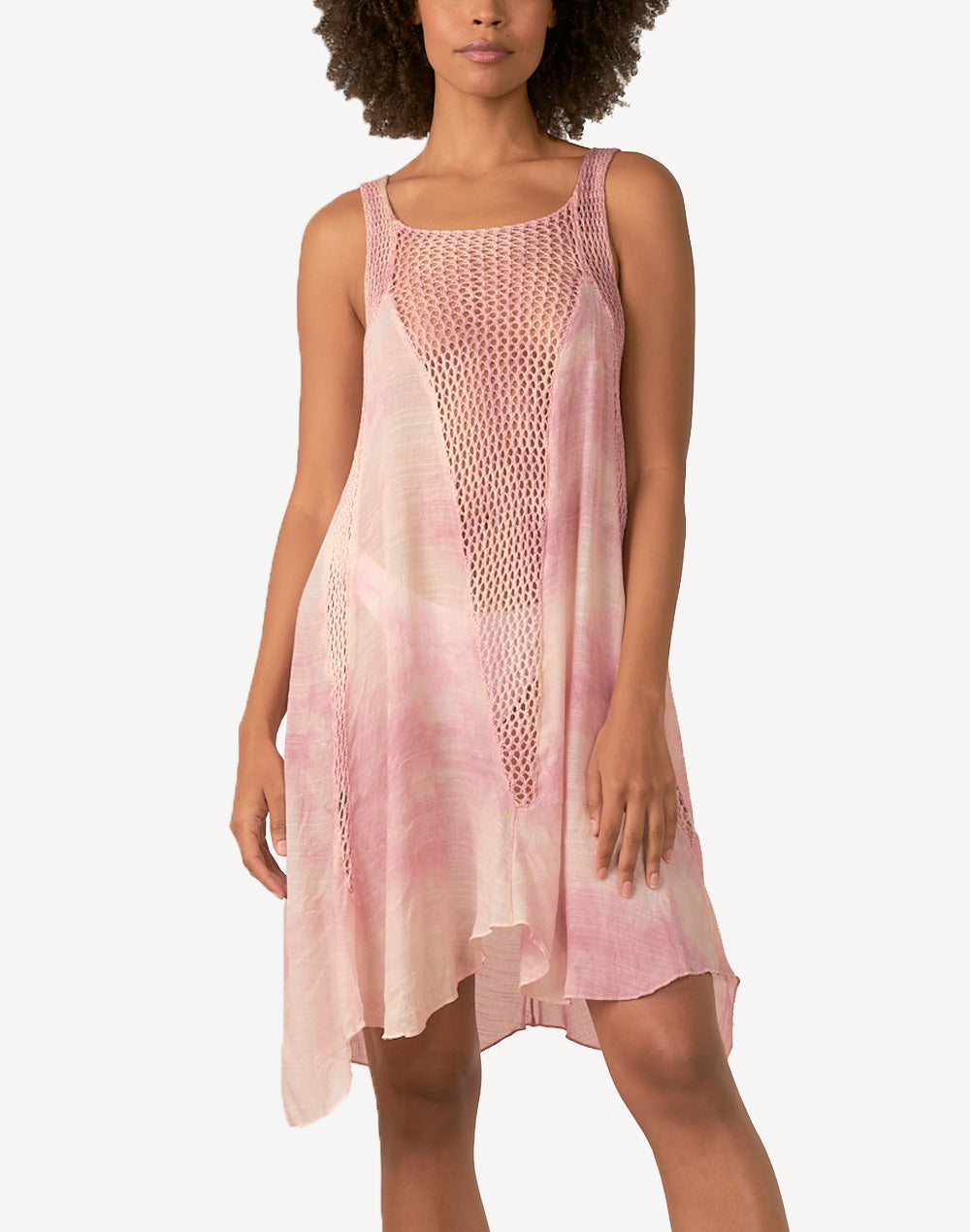 Sleevless Crochet Dress#color_pink