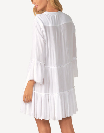 Long Sleeve A Line Dress#color_white