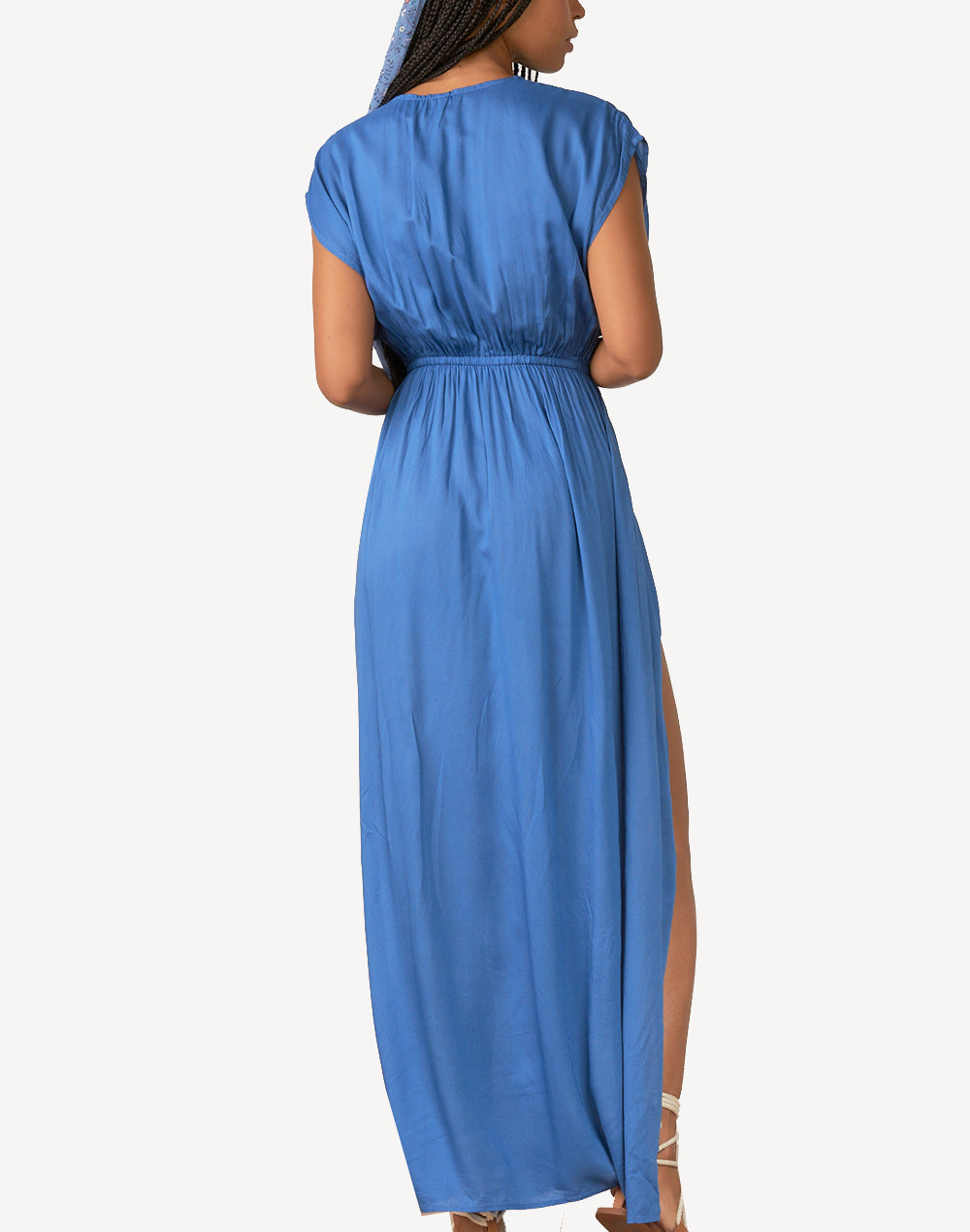 Maxi Deep V Wrap Front Dress#color_blue