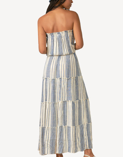 Strapless Drawstring Maxi Dress#color_strapless-white-blue