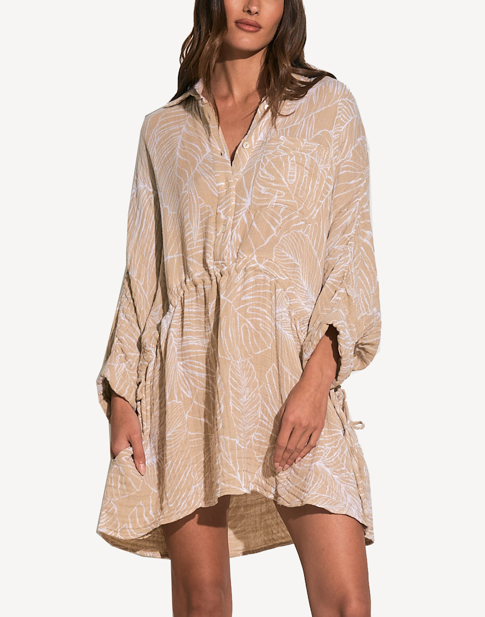 Tropical Cinched Side Tunic Dress