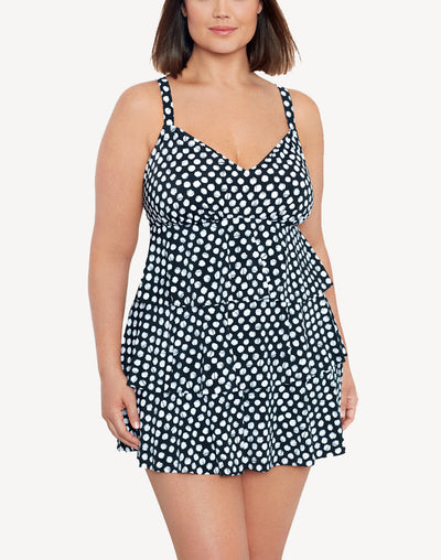 Spots Triple Tier Plus Size Swimdress#color_spots-black-white