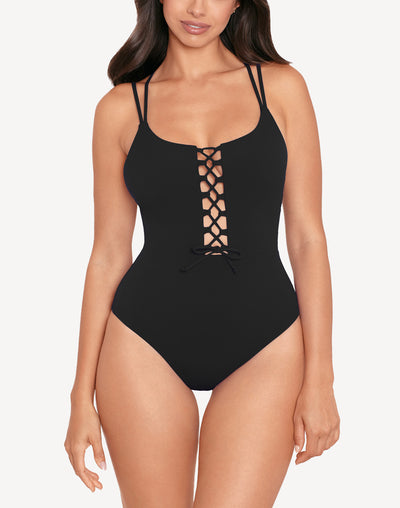 Jelly Beans Suga Babe Lace Up Back One Piece#color_black