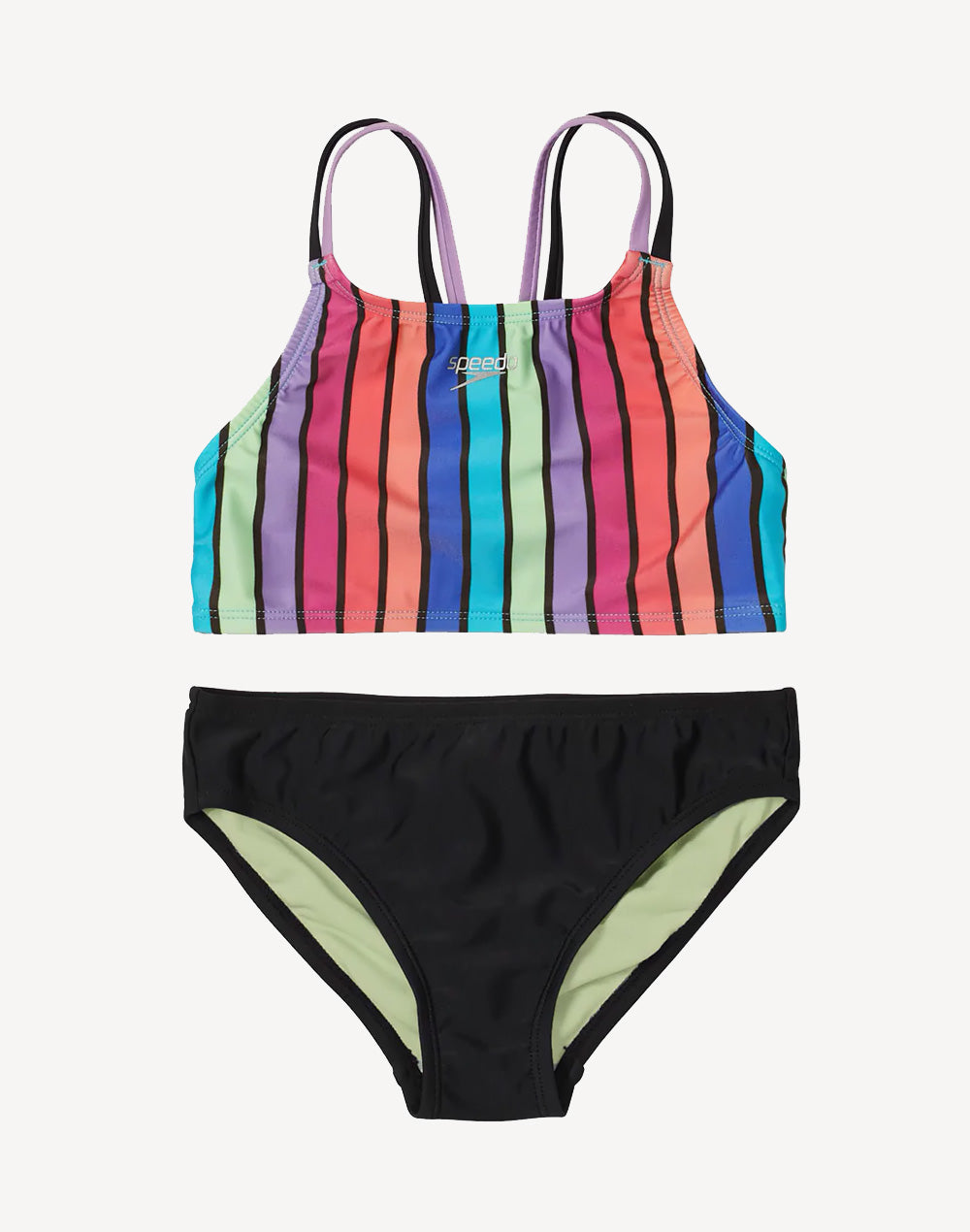 Girls Printed Strappy Back Bikini Set#color_printed-stripe-black
