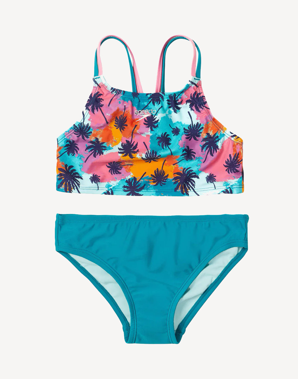 Girls Printed Strappy Back Bikini Set#color_printed-floral-blue