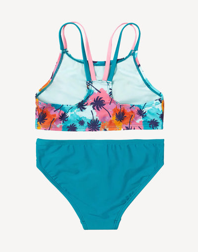 Girls Printed Strappy Back Bikini Set#color_printed-floral-blue