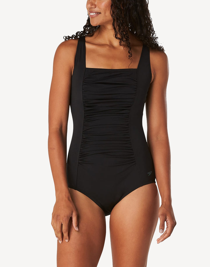 Solid Shirred Polyester One Piece