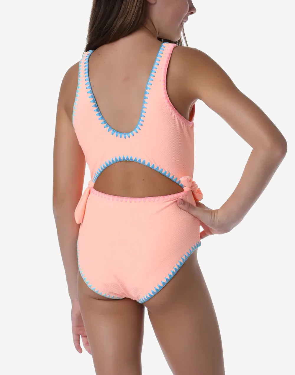 Girls Sandy Shells Cutout One Piece#color_coral