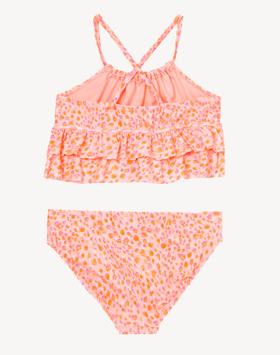 Girls Soft Safari Ruffle Hem Top Bikini Set#color_coral