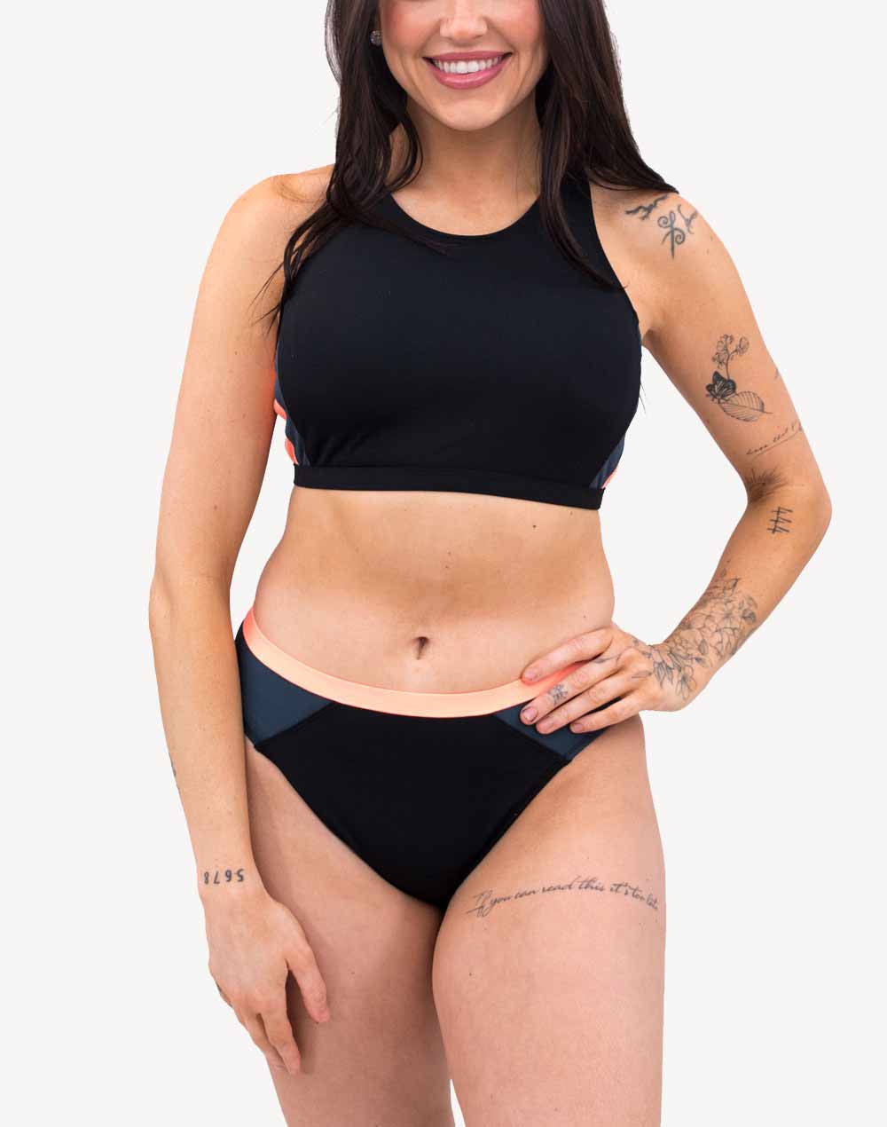 Colourblock High Neck Bikini Top
