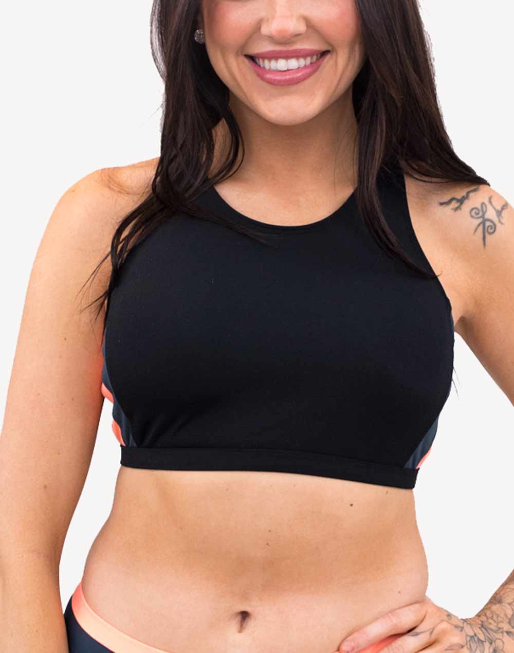 Colourblock High Neck Bikini Top#color_black