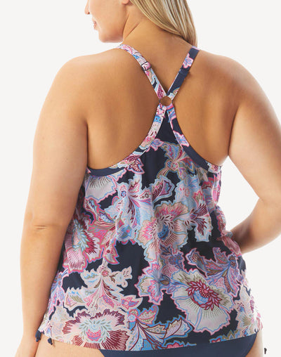 Moroccan Bloom Kerry Mesh Plus Size Tankini Top#color_moroccan-navy