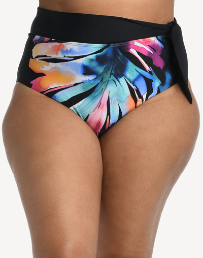 Prism Palm Full Figure High Waist Bikini Bottom#color_prism-palm-black