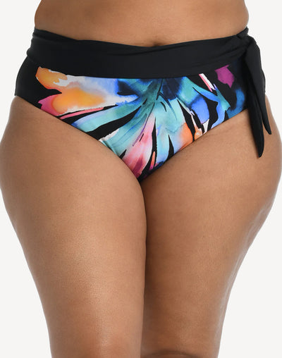 Prism Palm Full Figure High Waist Bikini Bottom#color_prism-palm-black