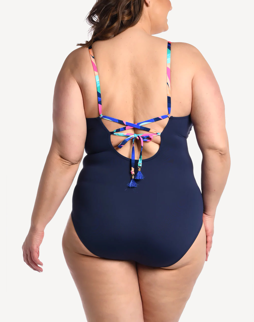 Painted Leaves Plus Size One Piece#color_navy