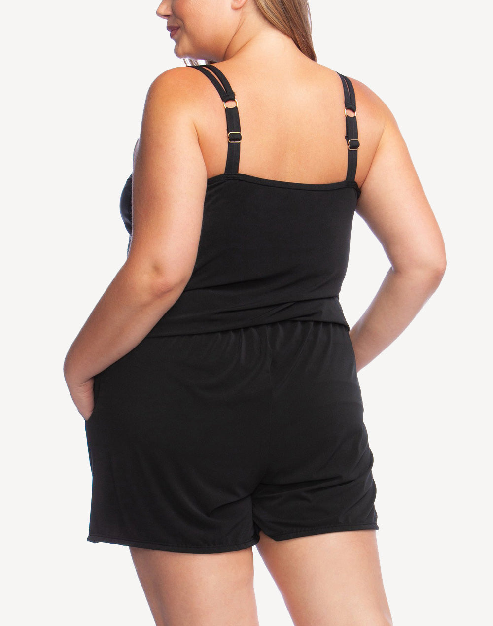 Solid Full Figure Swim Romper#color_black