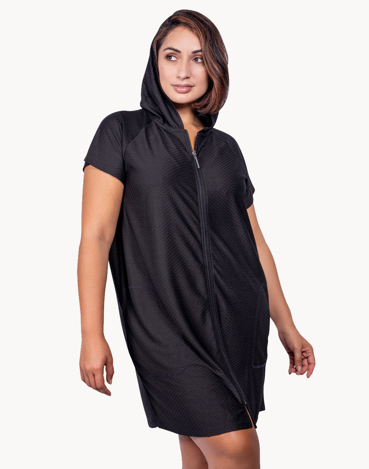 Waffle Raglan Full Figure Zip Hoodie Dress