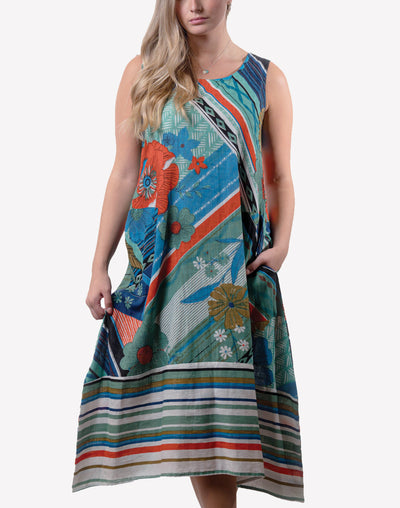 Abstract Pocketed Midi Dress#color_abstract-blue-multi