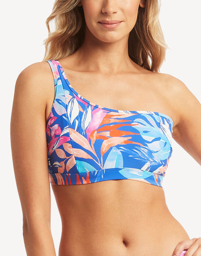 Cabana One Shoulder Bikini Top#color_cabana-floral-blue