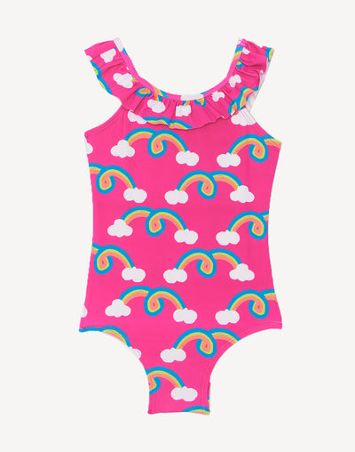 Toddler Rainbow Ruffle Sleeve One Piece#color_rainbow-ruffle-pink