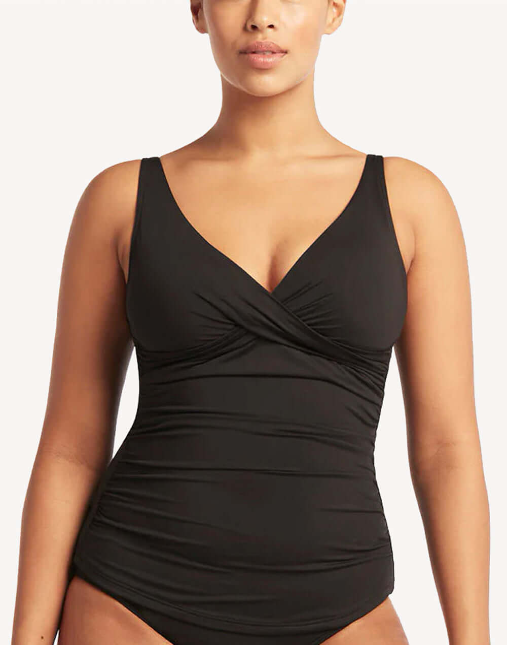 Essentials Cross Front Tankini Top#color_black
