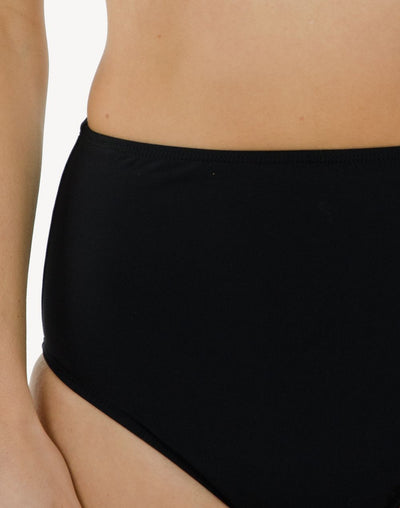 Solid High Waist Slim Line Retro Bikini Bottom#color_black
