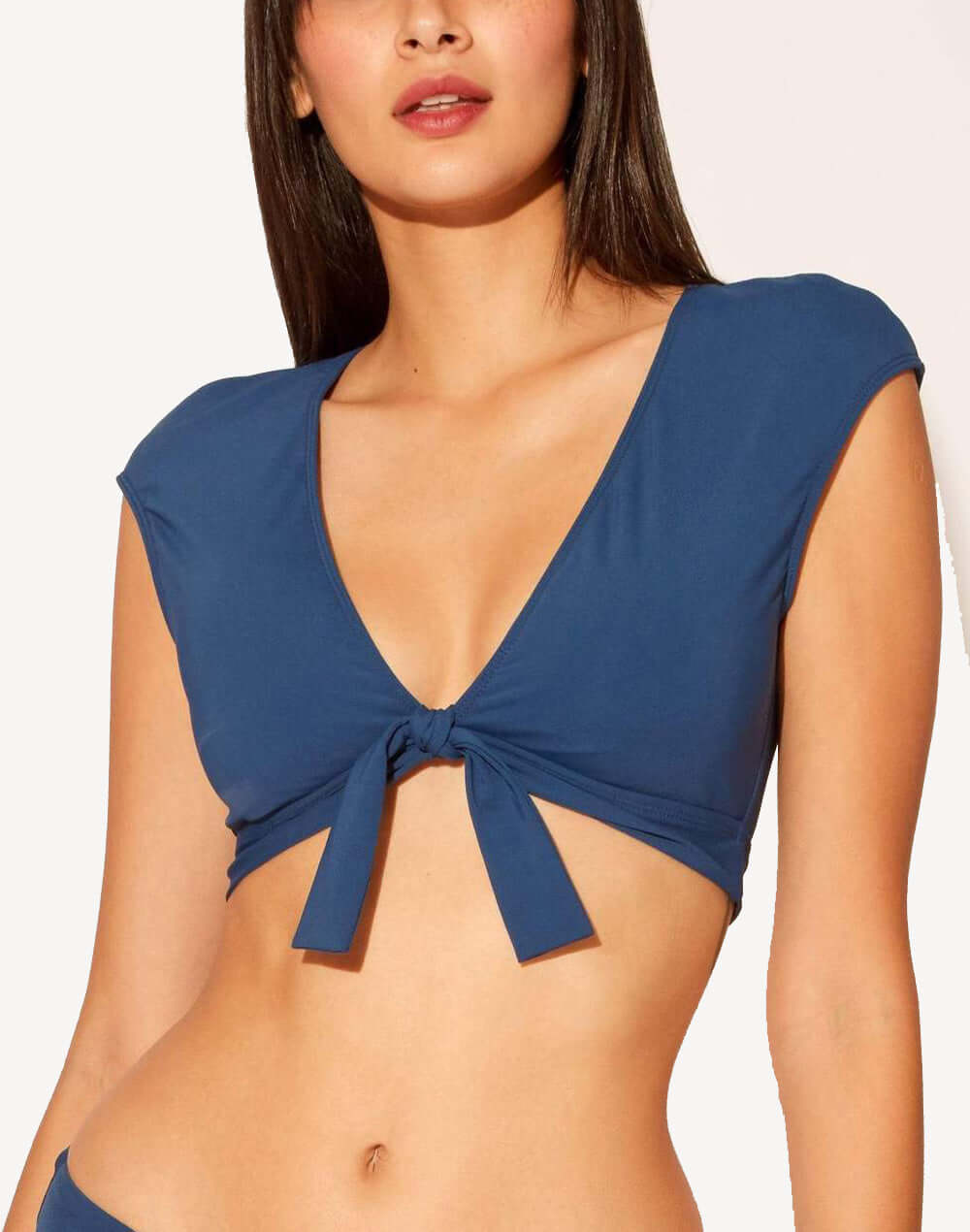 Kore Tie Front Cap Sleeve Bikini Top#color_navy