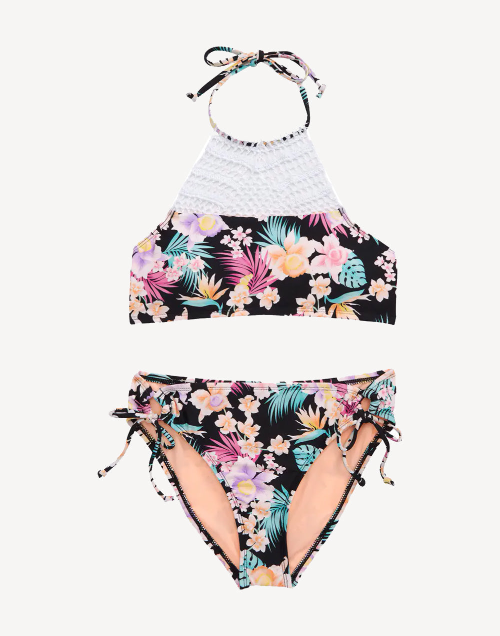 Girls Island Hopping Crochet Bikini Set#color_island-hopping-black
