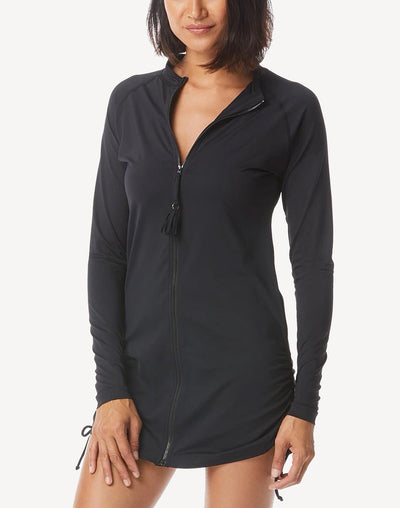 Paloma Beach Long Sleeve Zip Front Cover Up#color_black