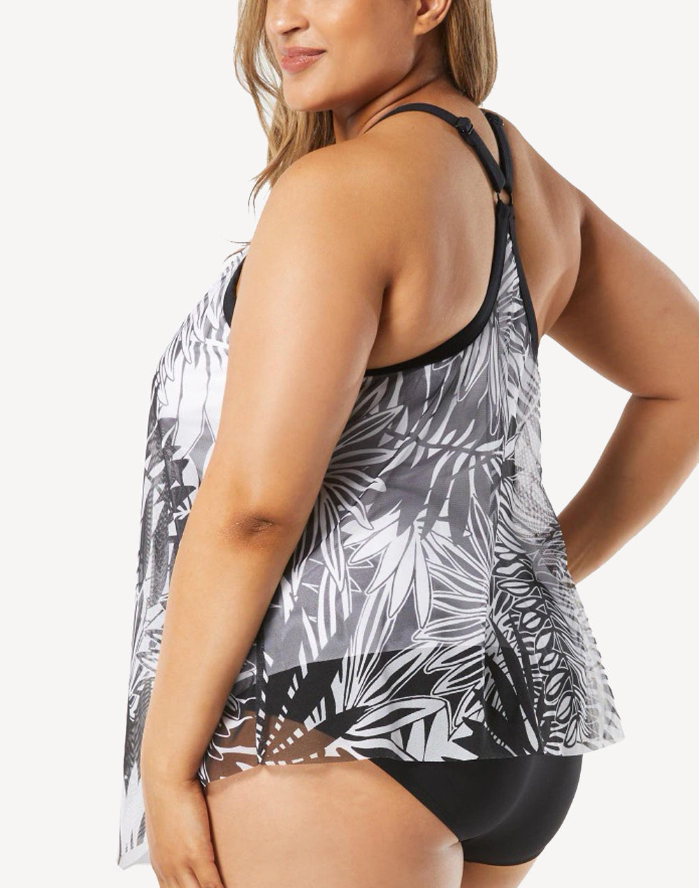 Abstract Palm Kerry Layer Plus Size Tankini Top#color_abstract-kerry-black