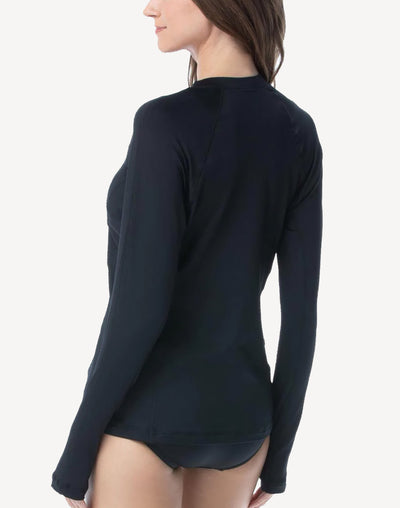 Women's Zip UPF 50+ Plus Size Long Sleeve Swim Shirt#color_black
