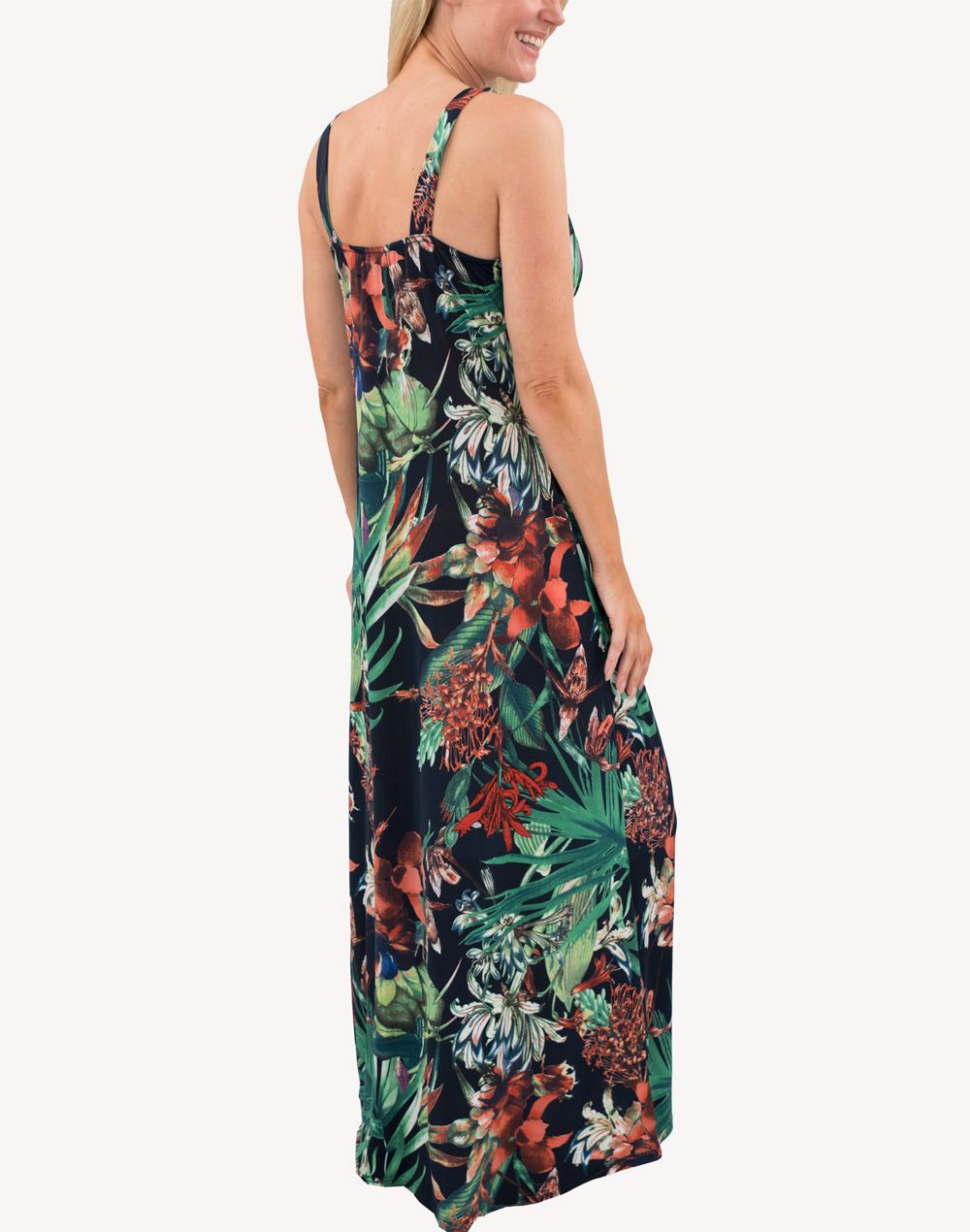 Floral Grecian Maxi Dress#color_black