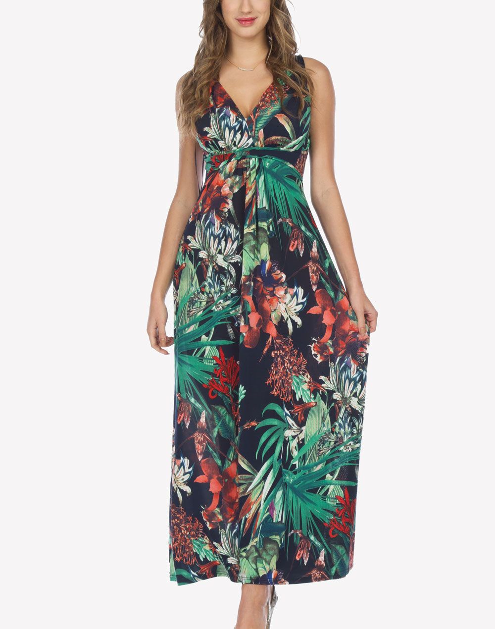 Floral Grecian Maxi Dress#color_black