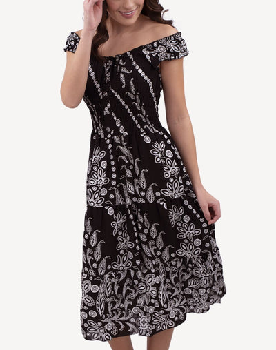 Wide Strap Smocked Maxi Dress#color_black