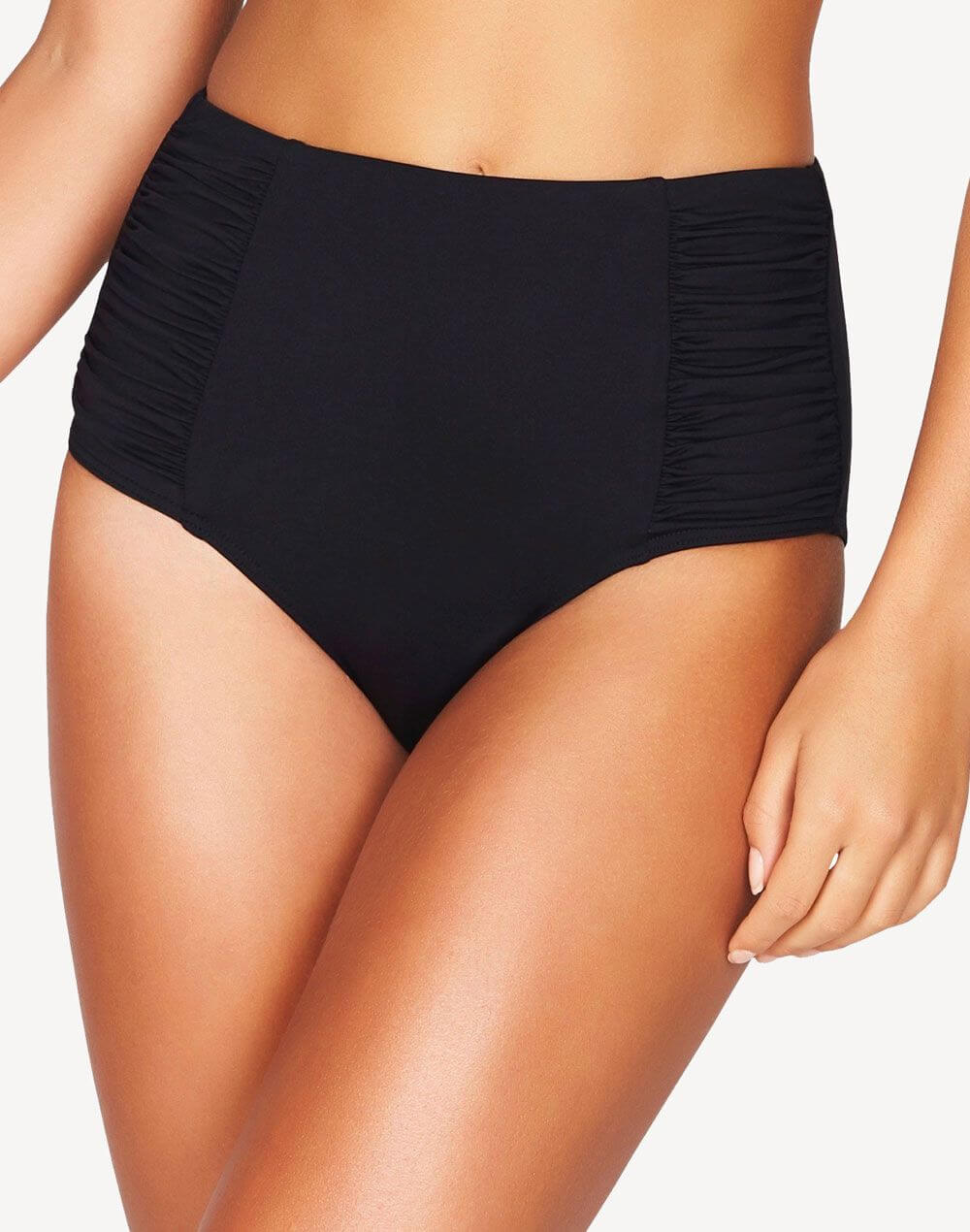 Sea Level Essentials Gather Side High Waist Bikini Bottm#color_black