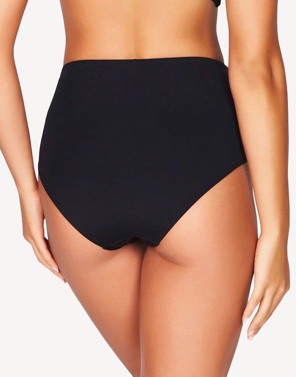 Sea Level Essentials Gather Side High Waist Bikini Bottm#color_black